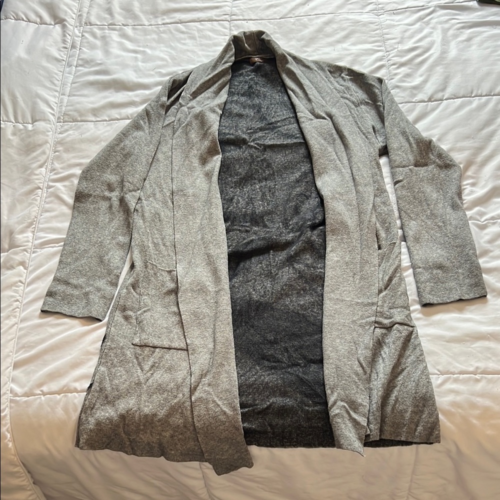 Gray Long Open-Front Cardigan Lightweight Knit